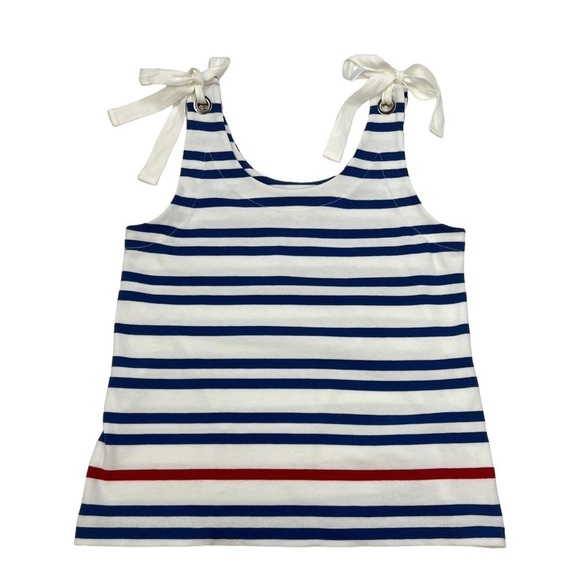 White + Warren Red White Blue Nautical Stripe Tie Shoulder Tank Top Size S - Picture 1 of 8